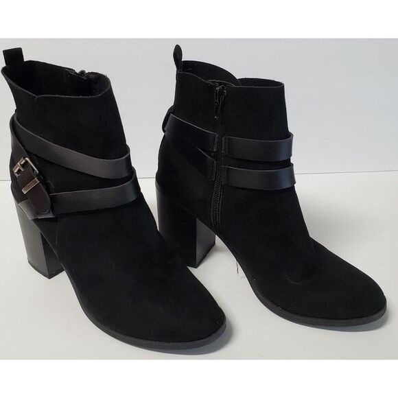 Steve Madden Girl Boot Booties Eliot ELIO0J1 WO 9M Black Strap Buckle Heel Shoes - Picture 8 of 12